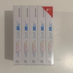 collectible Memorex T-120 RV VHS Video Tape, a blank analog recording cassette